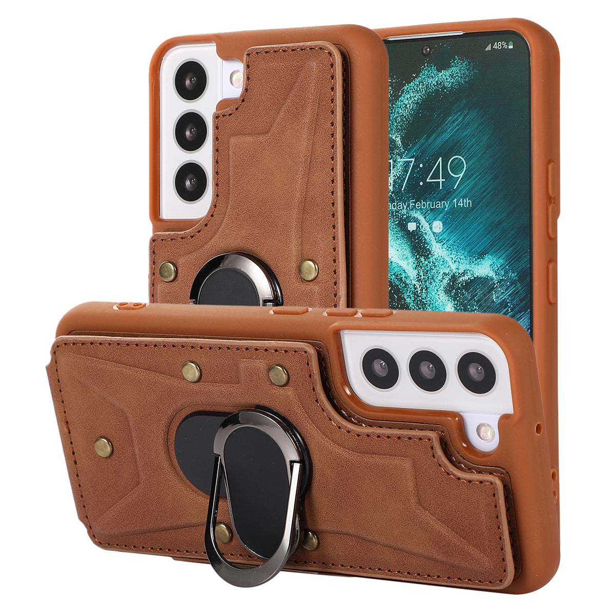 For Samsung Galaxy S23 Rotary Ring Kickstand Phone Case Card Slots Leather Coated TPU Cover For Samsung Galaxy S23 Rotary Ring Kickstand Phone Case Card Slots Leather Coated TPU Cover